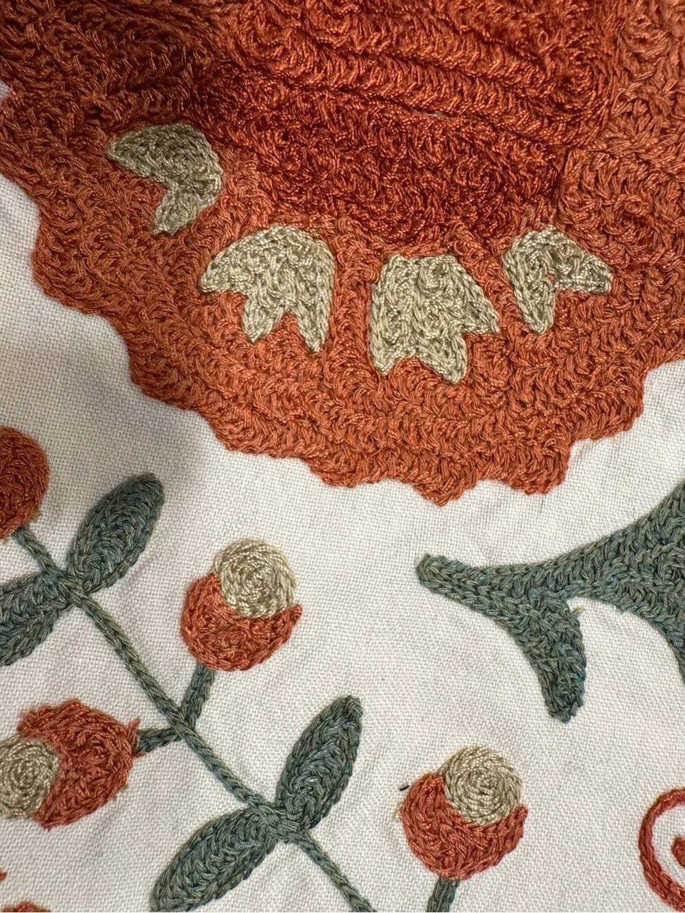 Pottery Barn Suzani Embroidered Floral Pillow Cover Set in Cream, Rust, Sage
